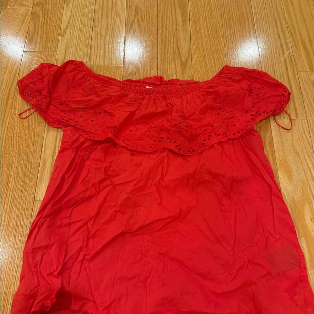 H&M Red Off-Shoulder Eyelet Ruffle Camisole